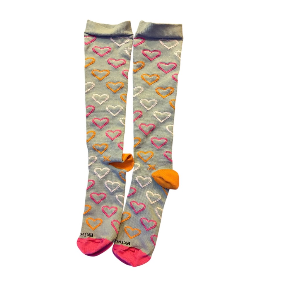 EXTREME FIT Women Knee High Socks Heart Pattern Pink Orange White‎ Gray